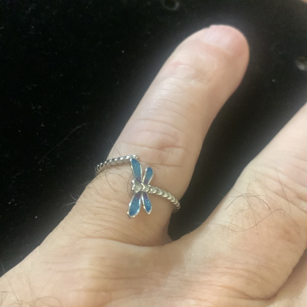 Elegant Silver and Blue Dragonfly Ring
